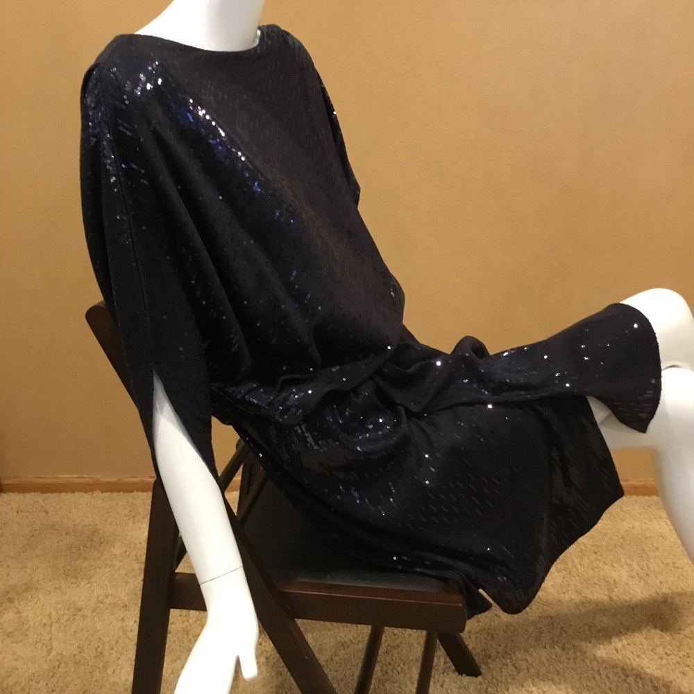 David Meister designer navy blue sequin dress 8 - Picture 2 of 8